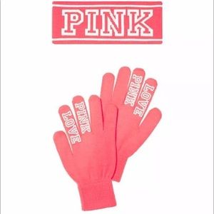 VS Pink gloves and matching headband